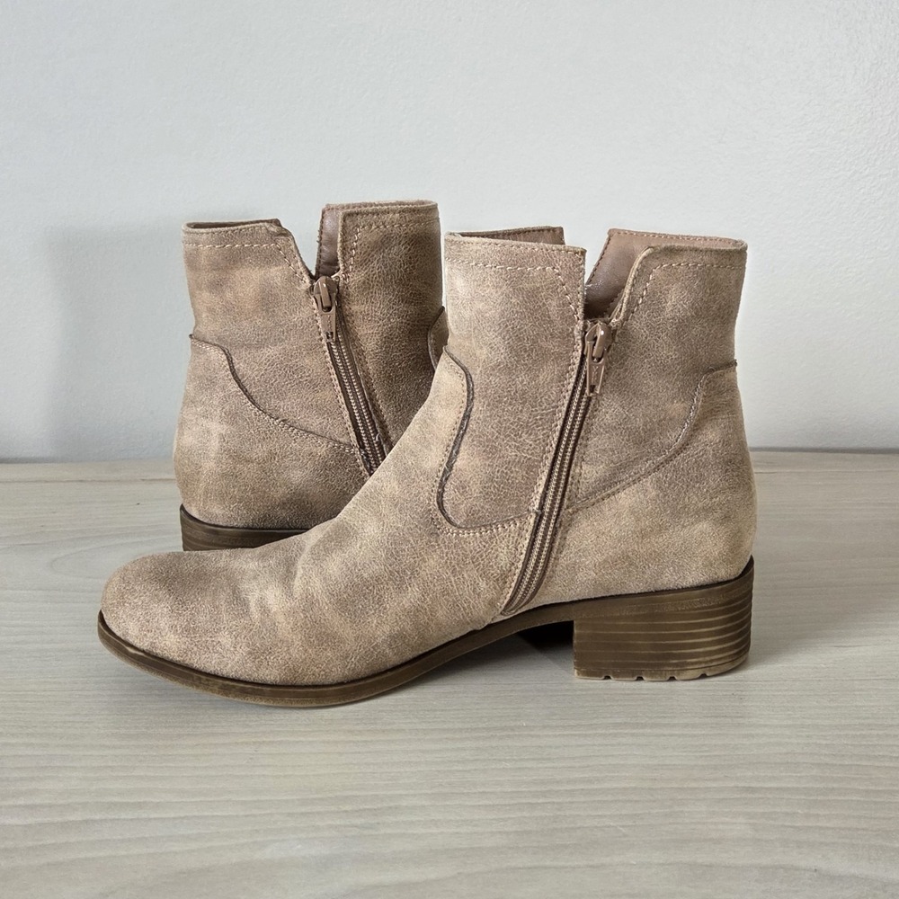 Frye & Co. Estrelia Faux Suede Tan Ankle Boots Size 10M Block Heel Vegan Fall - Picture 2 of 8